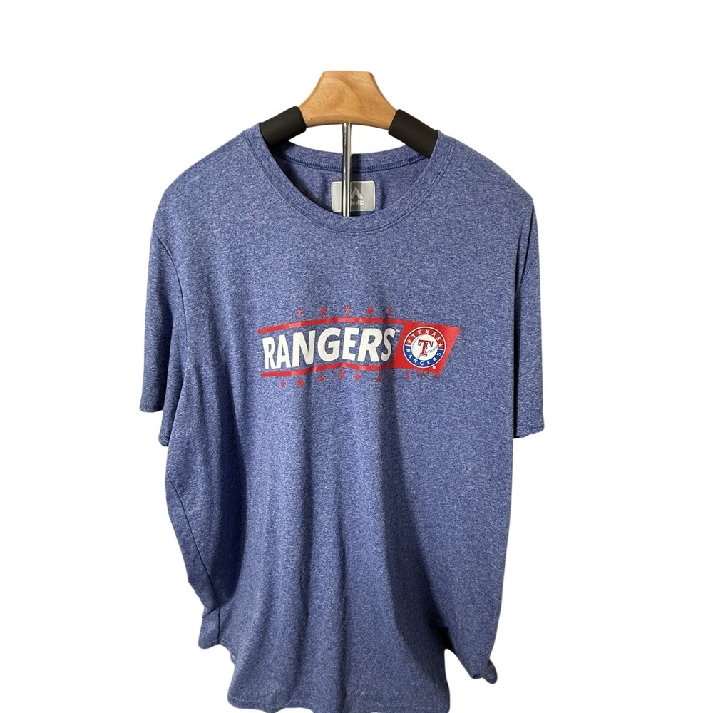 Majestic Texas Rangers Baseball T-Shirt 2XL Polyester Blue Heathered Sportswear